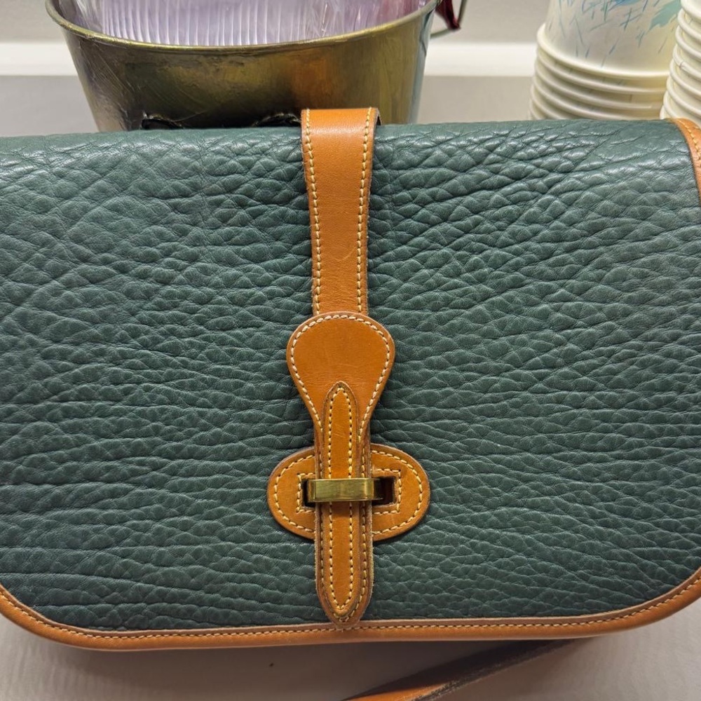 Elegant Green and Tan Leather Women's Bag